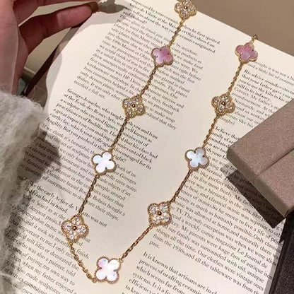 [ECHO ]CLOVER 10 MOTIFS DIAMOND PINK MOP NECKLACE