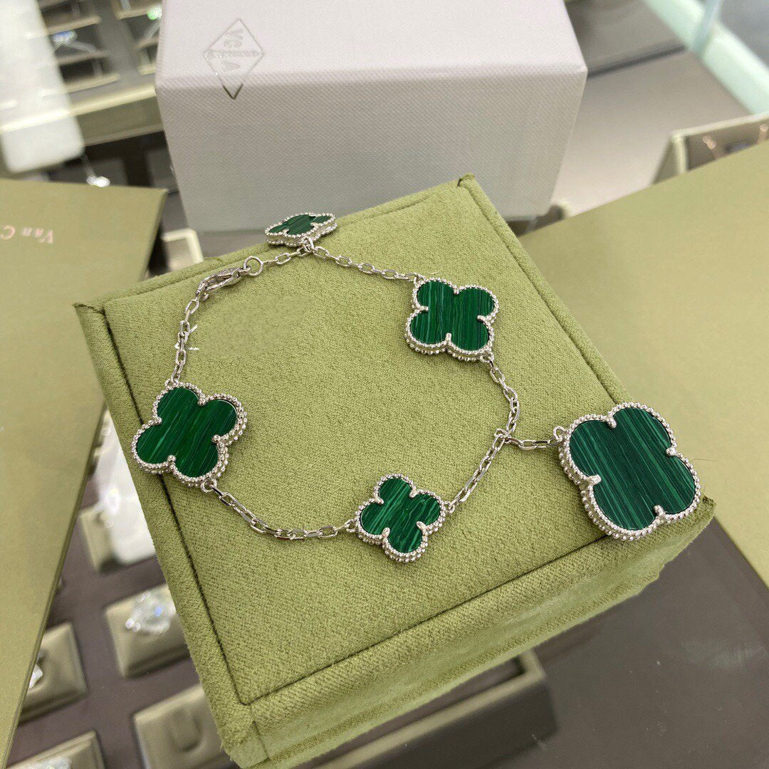 [ECHO ]CLOVER 5 MOTIFS SIVLER MALACHITE BRACELET