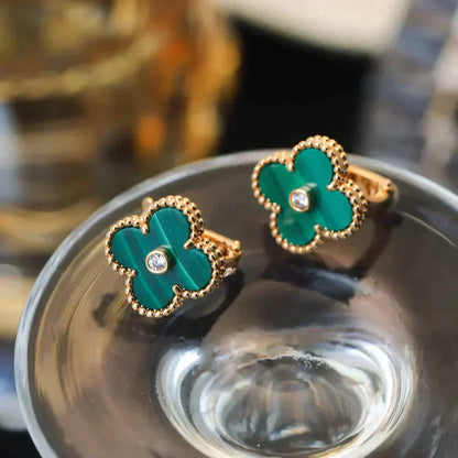[ECHO ]CLOVER MEDIUM 1 MOTIFS MALACHITE DIAMOND EARRINGS