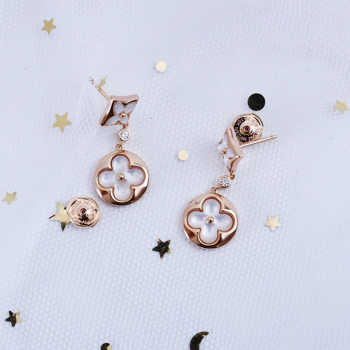[ECHO ]STAR AND SUN PINK GOLD MOP DROP EARRINGS