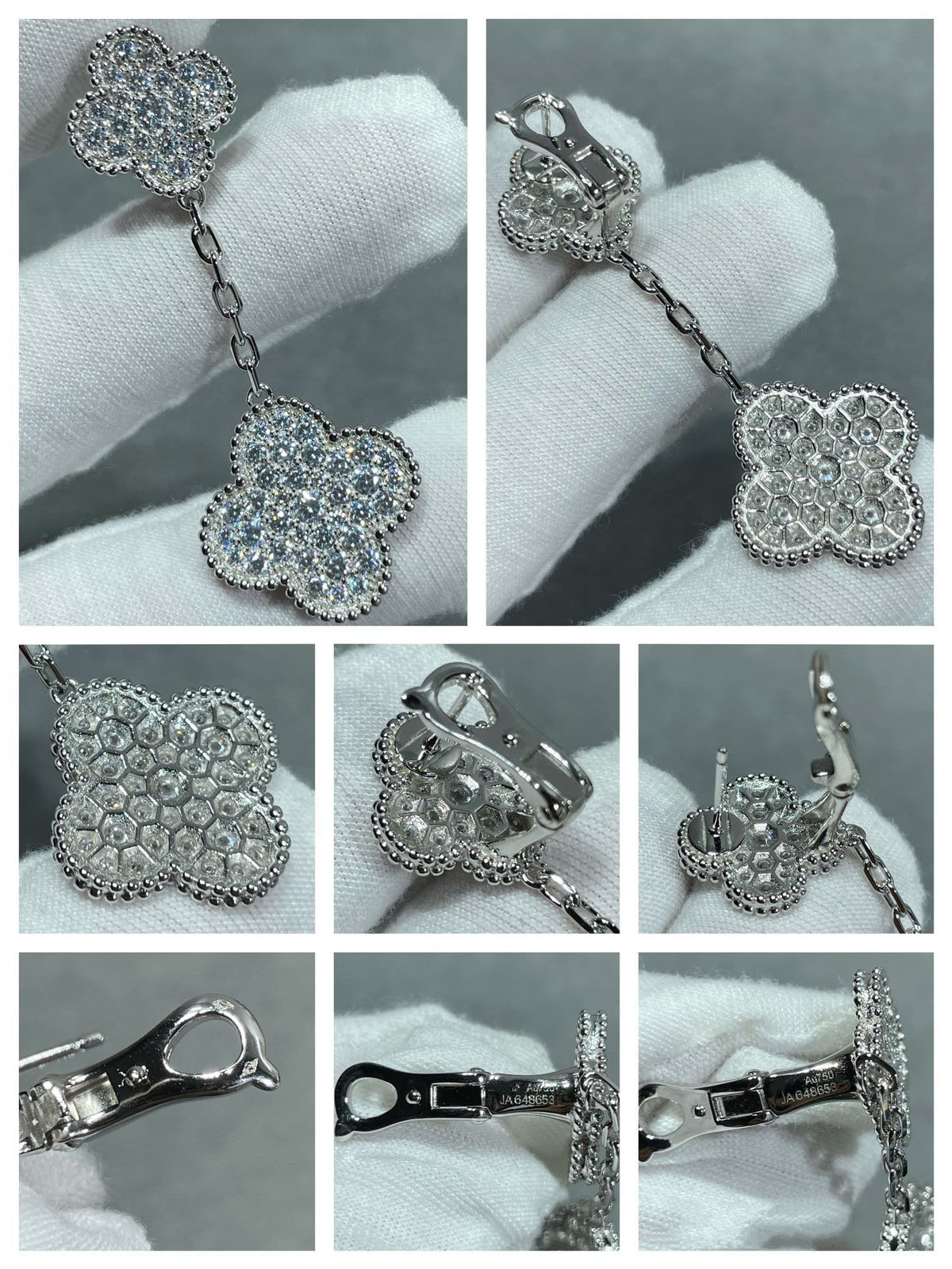 [ECHO ]CLOVER 2 MOTIFS DIAMOND PAVED SILVER EARRINGS