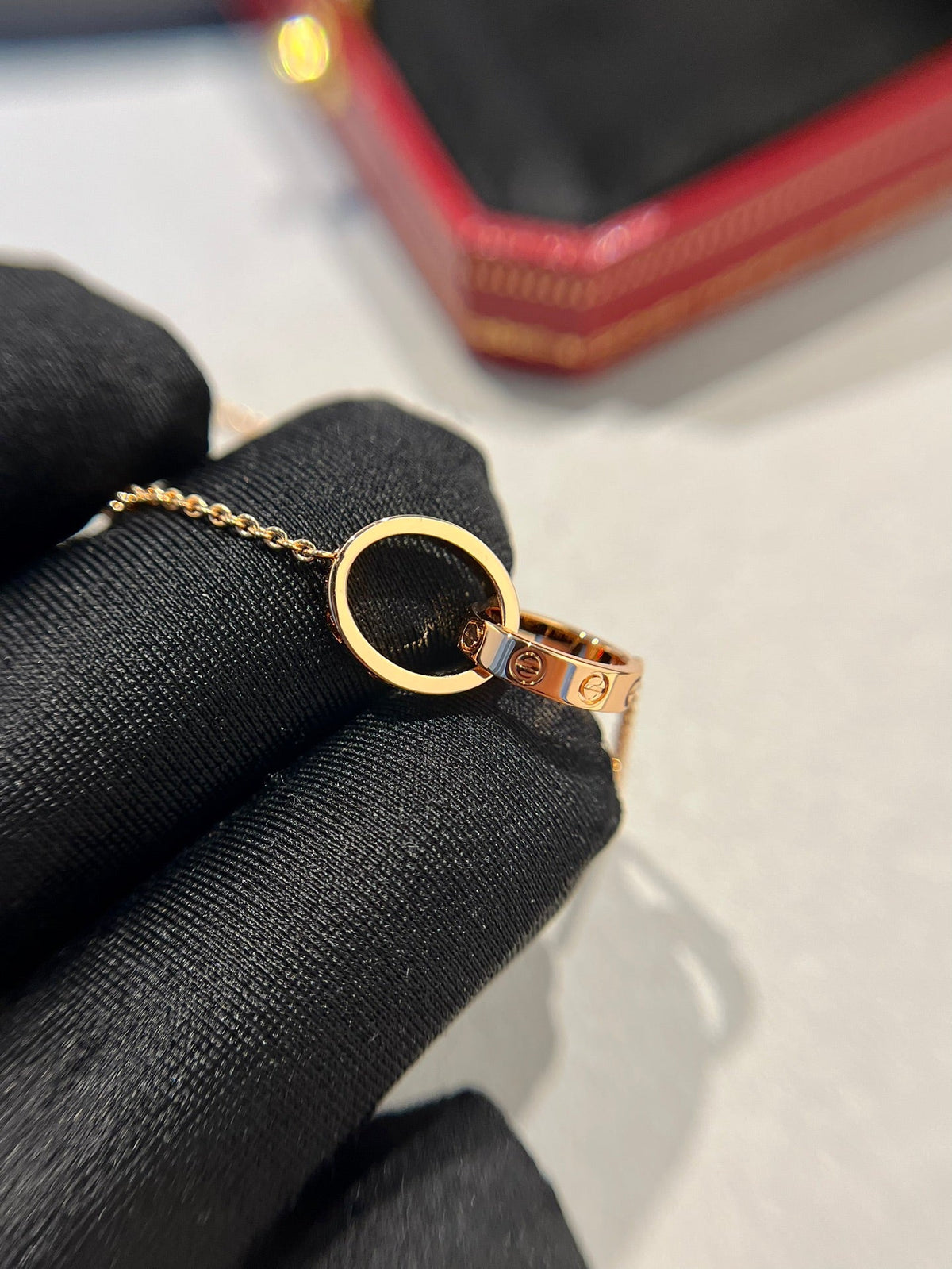 [ECHO ]LOVE NECKLACE DOUBLE RING PINK GOLD