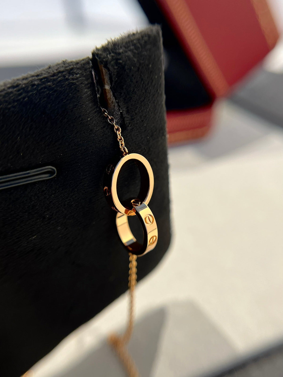 [ECHO ]LOVE NECKLACE DOUBLE RING PINK GOLD