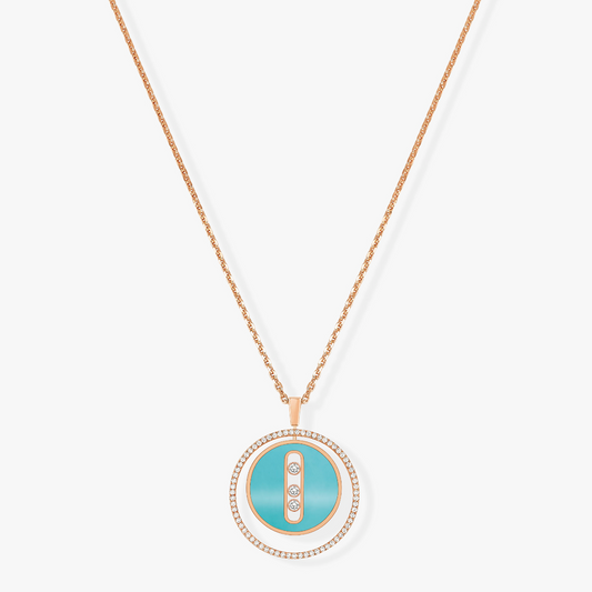 [ECHO]LUCKY MOVE 3 DIAMONDS TURQUOISE PINK GOLD DIAMOND NECKLACE