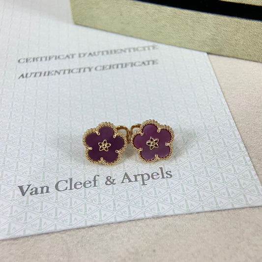 [ECHO ]NEW PURPLE PLUM FRAGRANCE PLUM BLOSSOM GOLD EARRINGS