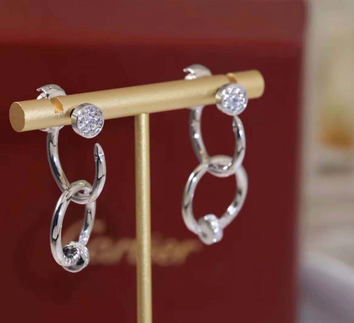 [ECHO ]NAIL COLLECTION DIAMOND SET DOUBLE HOOP EARRINGS