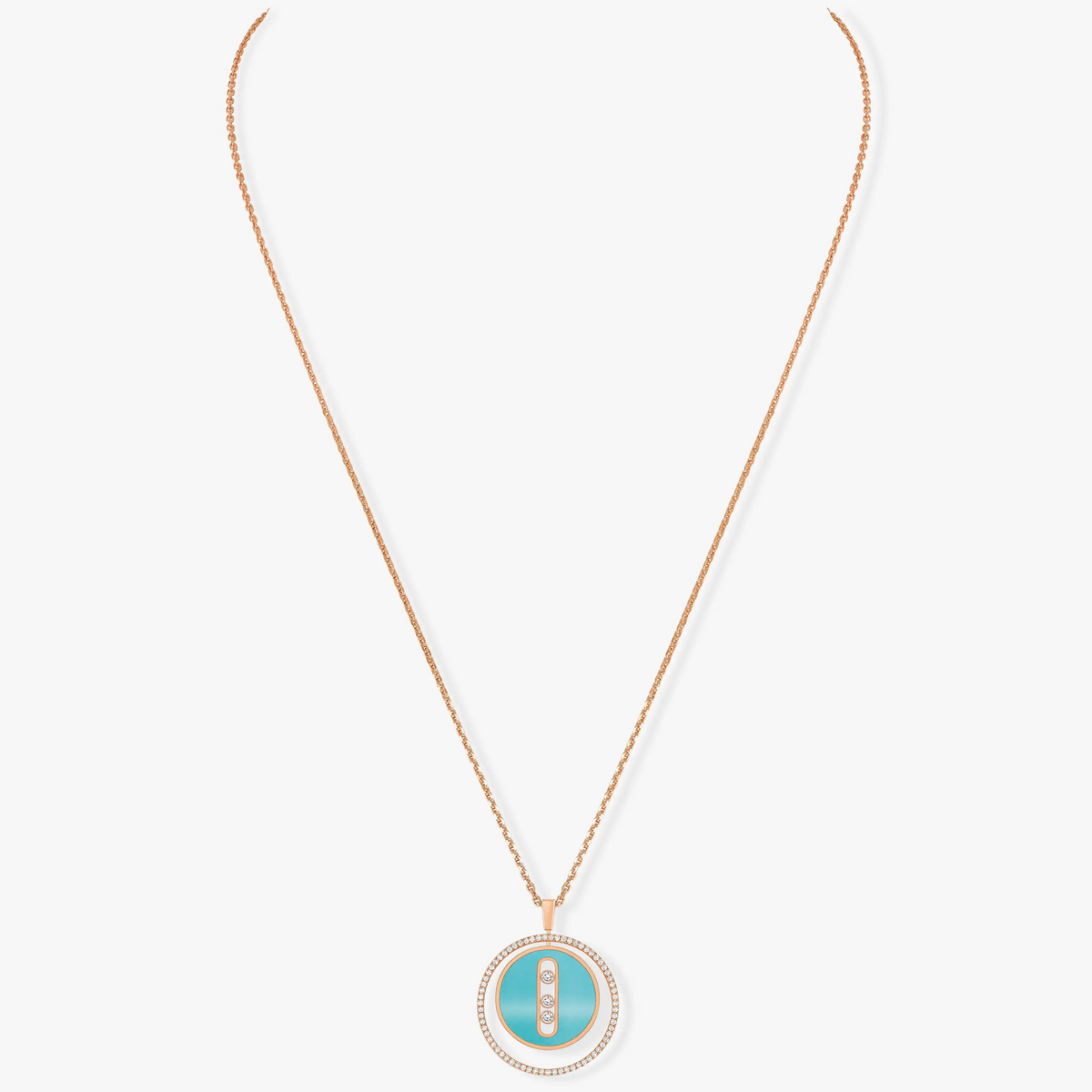 [ECHO]LUCKY MOVE 3 DIAMONDS TURQUOISE PINK GOLD DIAMOND NECKLACE