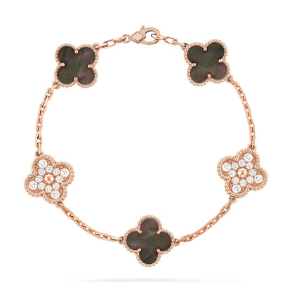 [ECHO ]CLOVER 5 MOTIF GRAY MOP DIAMOND BRACELET