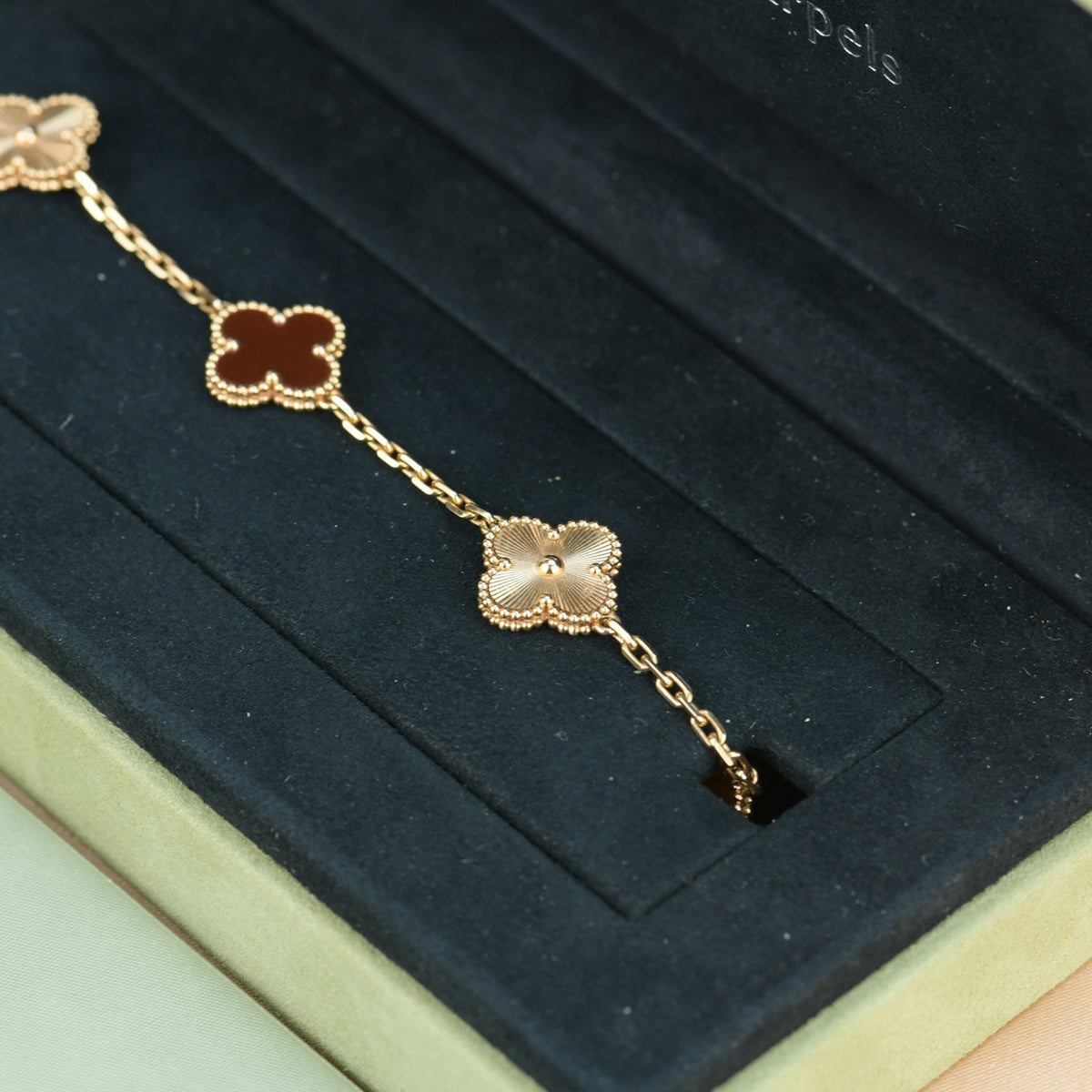 [ECHO ]CLOVER  5 MOTIFS CARNELIAN GOLD BRACELET