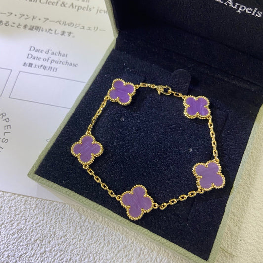 [ECHO ]CLOVER  5 MOTIFS  PURPLE VIOLET BRACELET