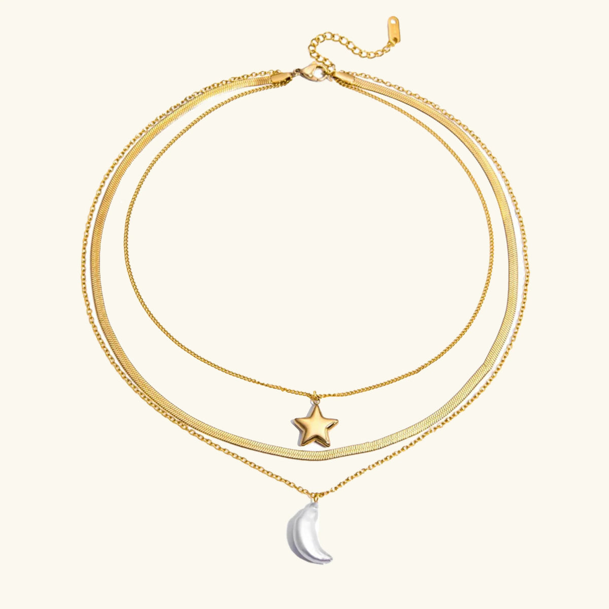 [Echo Fine]Cirra Sun & Moon Layered Gold Necklace