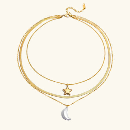 [Echo Fine]Cirra Sun & Moon Layered Gold Necklace