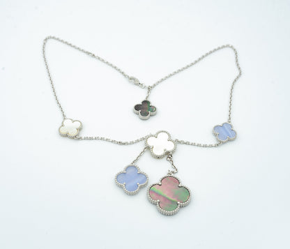 [ECHO ]CLOVER MOP CHALCEDONY NECKLACE SILVER 6 MOTIF