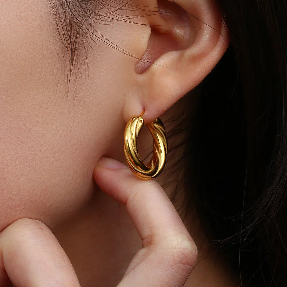 [Echo Fine]Denisse Twisted Hoop Earrings