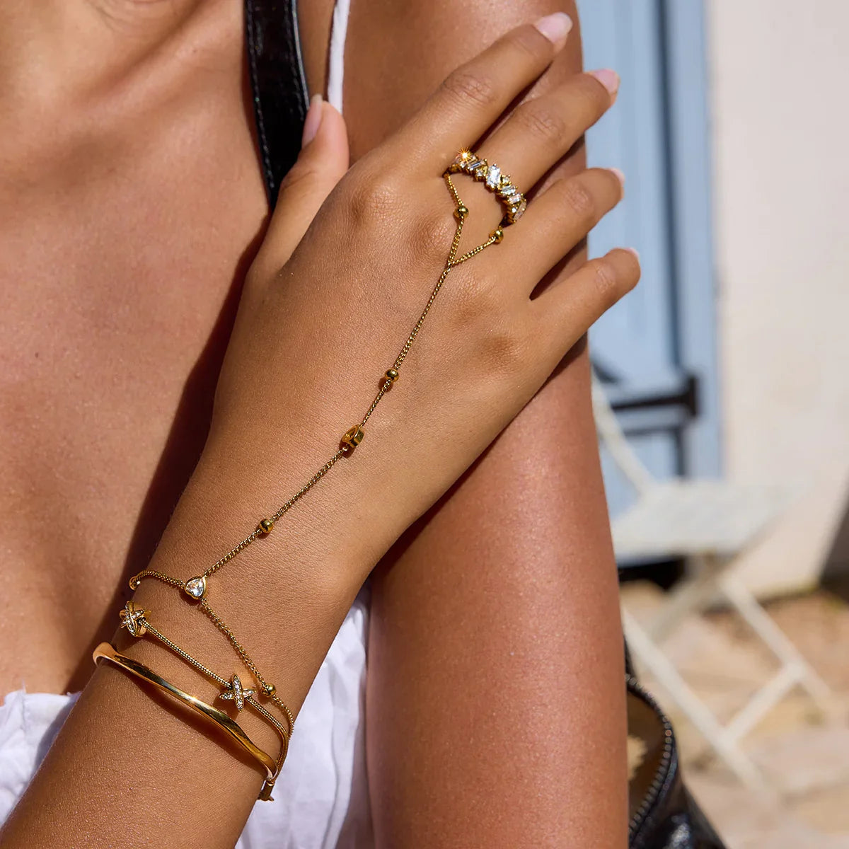 [Echo Fine]Brienne Diamond Cross Herringbone Bracelet