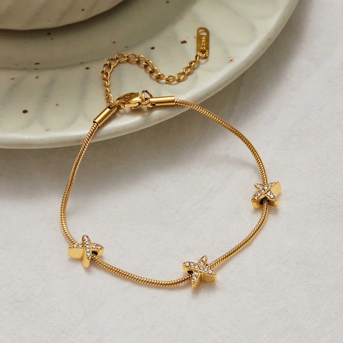 [Echo Fine]Brienne Diamond Cross Herringbone Bracelet