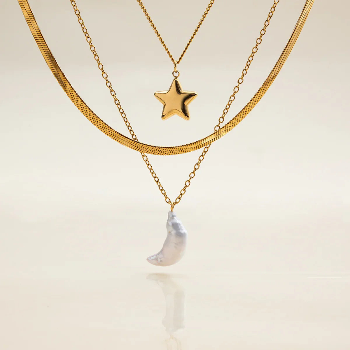 [Echo Fine]Cirra Sun & Moon Layered Gold Necklace