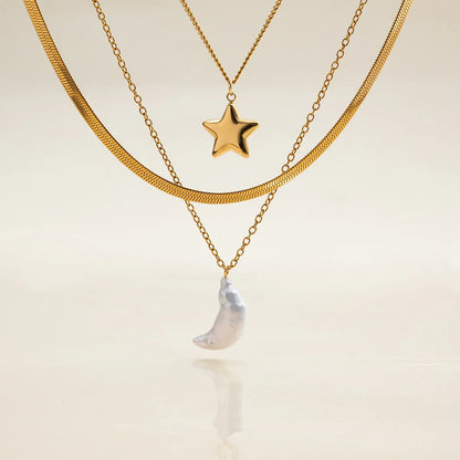 [Echo Fine]Cirra Sun & Moon Layered Gold Necklace