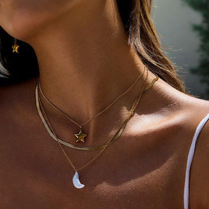 [Echo Fine]Cirra Sun & Moon Layered Gold Necklace