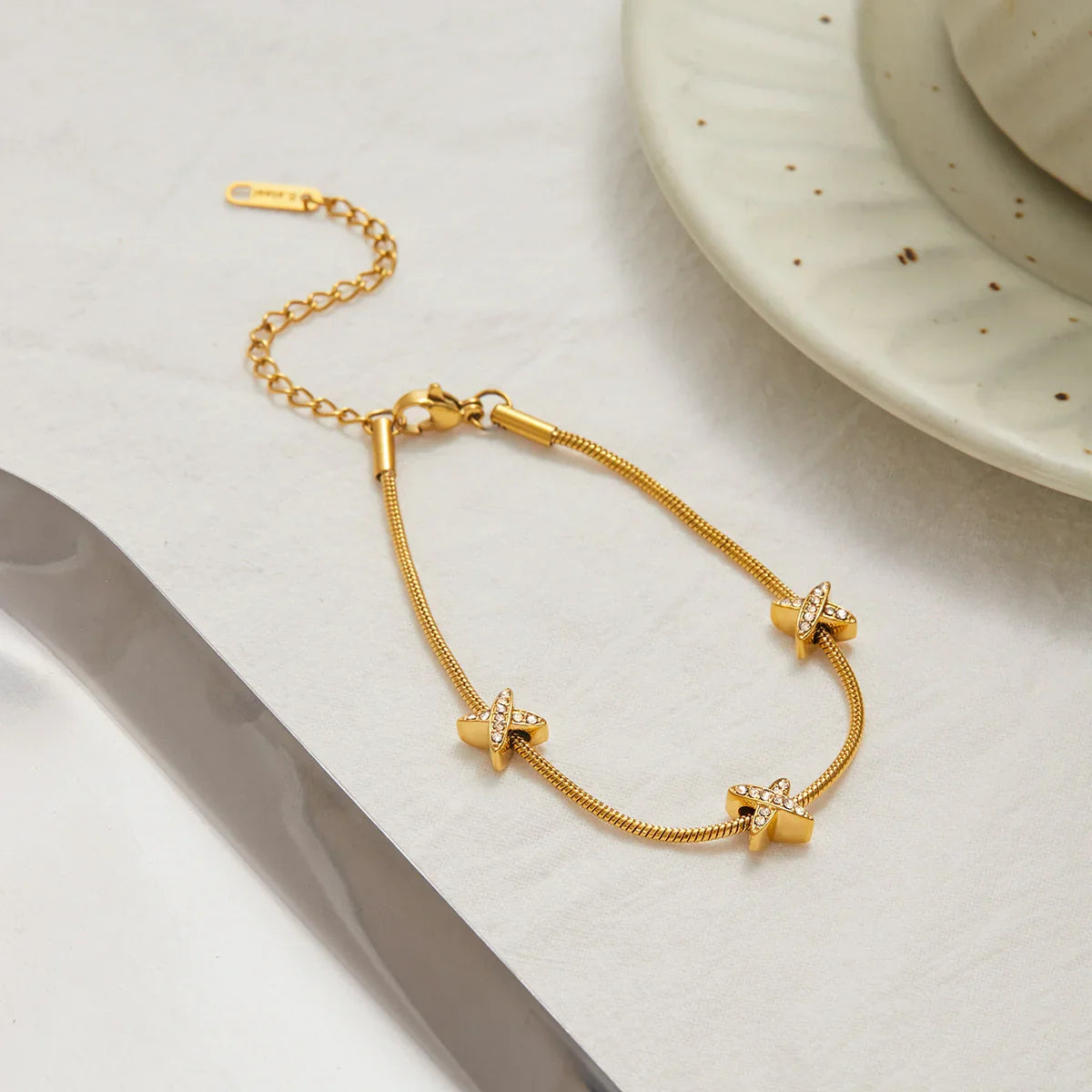 [Echo Fine]Brienne Diamond Cross Herringbone Bracelet