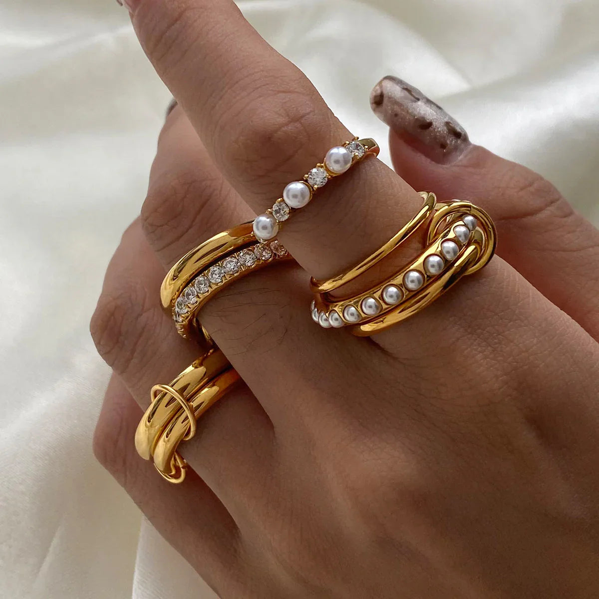 [Echo Fine]Mikayla Stacked Freshwater Pearl Ring