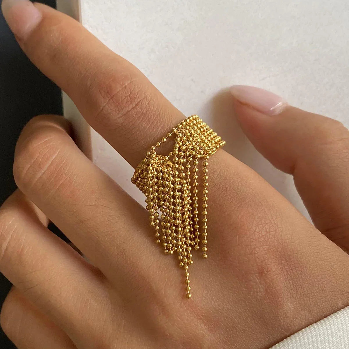 [Echo Fine]Krystelle Gold Tassel Ring