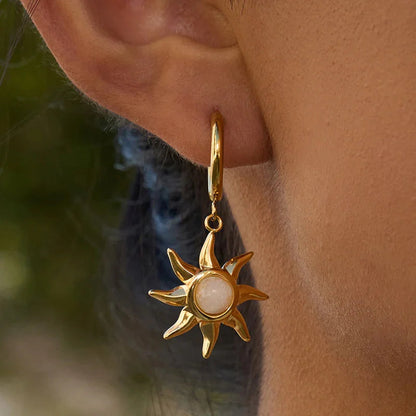 [Echo Fine]Helia Sun-shaped Moonstone Earrings