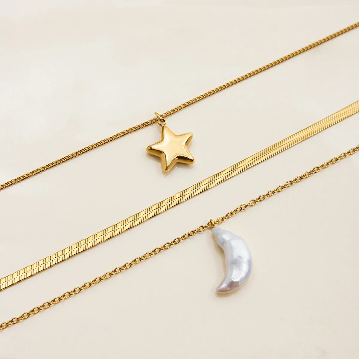 [Echo Fine]Cirra Sun & Moon Layered Gold Necklace