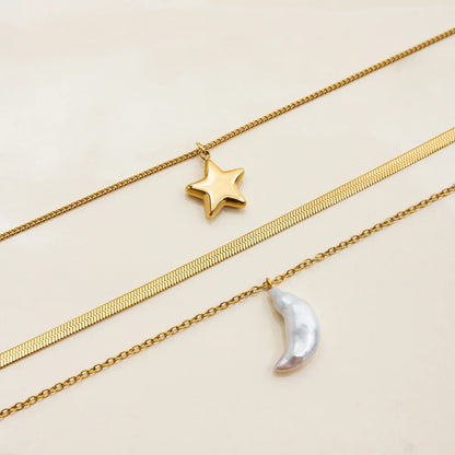 [Echo Fine]Cirra Sun & Moon Layered Gold Necklace