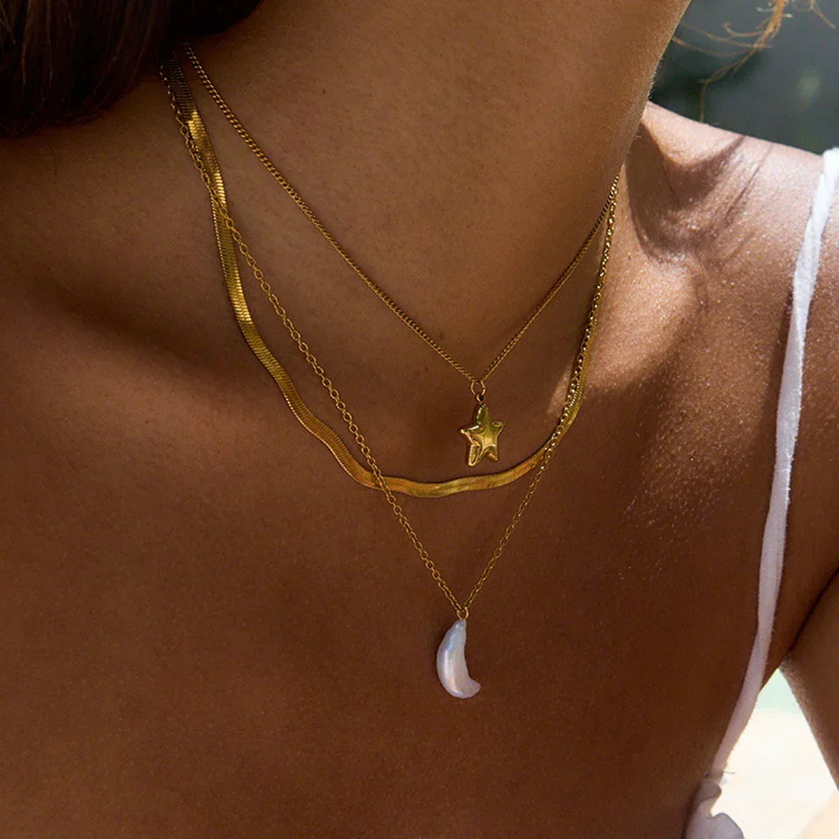 [Echo Fine]Cirra Sun & Moon Layered Gold Necklace