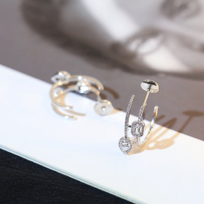 [ECHO]CREOLES MY TWIN 2 RANGS SILVER DIAMOND EARRINGS