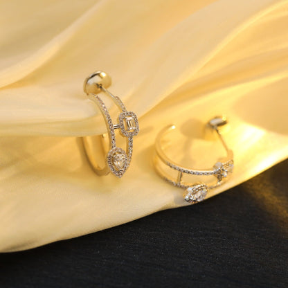 [ECHO]CREOLES MY TWIN 2 RANGS SILVER DIAMOND EARRINGS