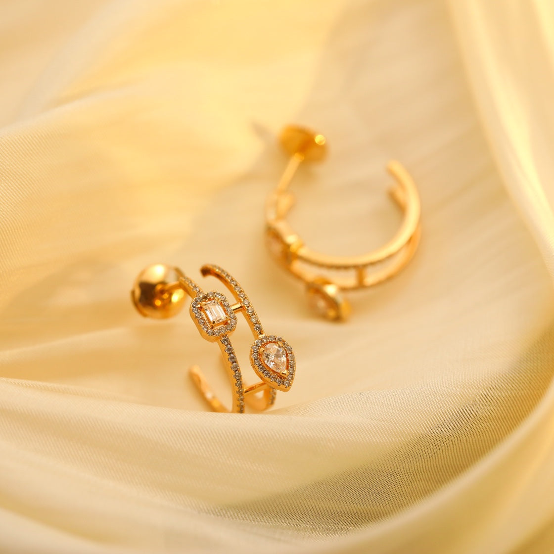 [ECHO]CREOLES MY TWIN 2 RANGS SILVER DIAMOND EARRINGS