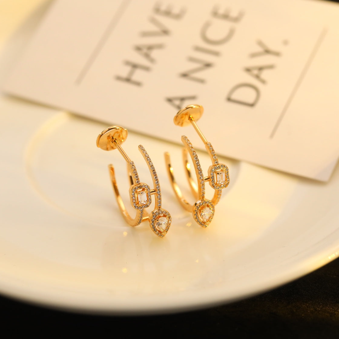 [ECHO]CREOLES MY TWIN 2 RANGS SILVER DIAMOND EARRINGS
