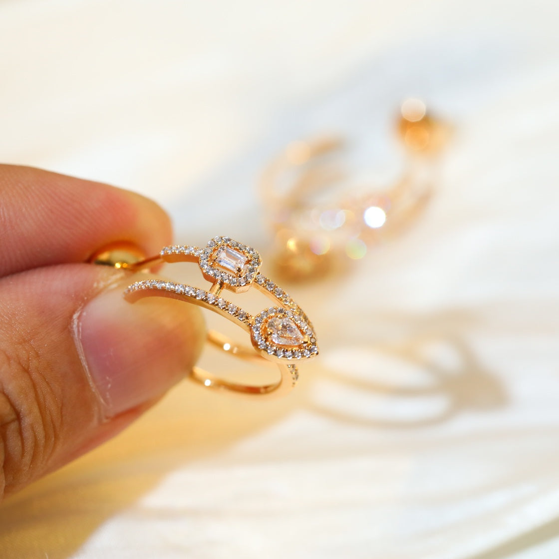 [ECHO]CREOLES MY TWIN 2 RANGS SILVER DIAMOND EARRINGS
