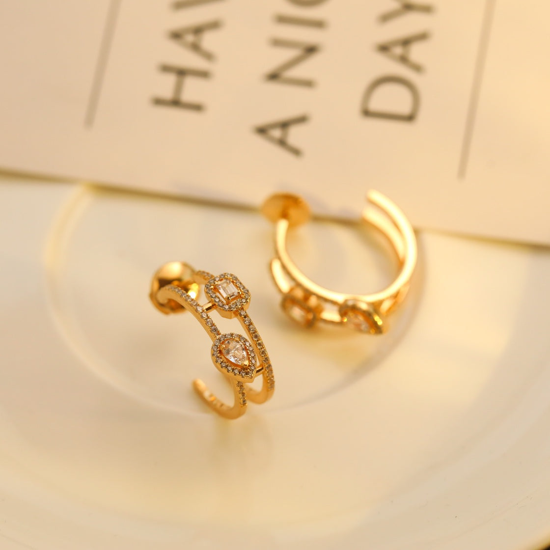 [ECHO]CREOLES MY TWIN 2 RANGS SILVER DIAMOND EARRINGS