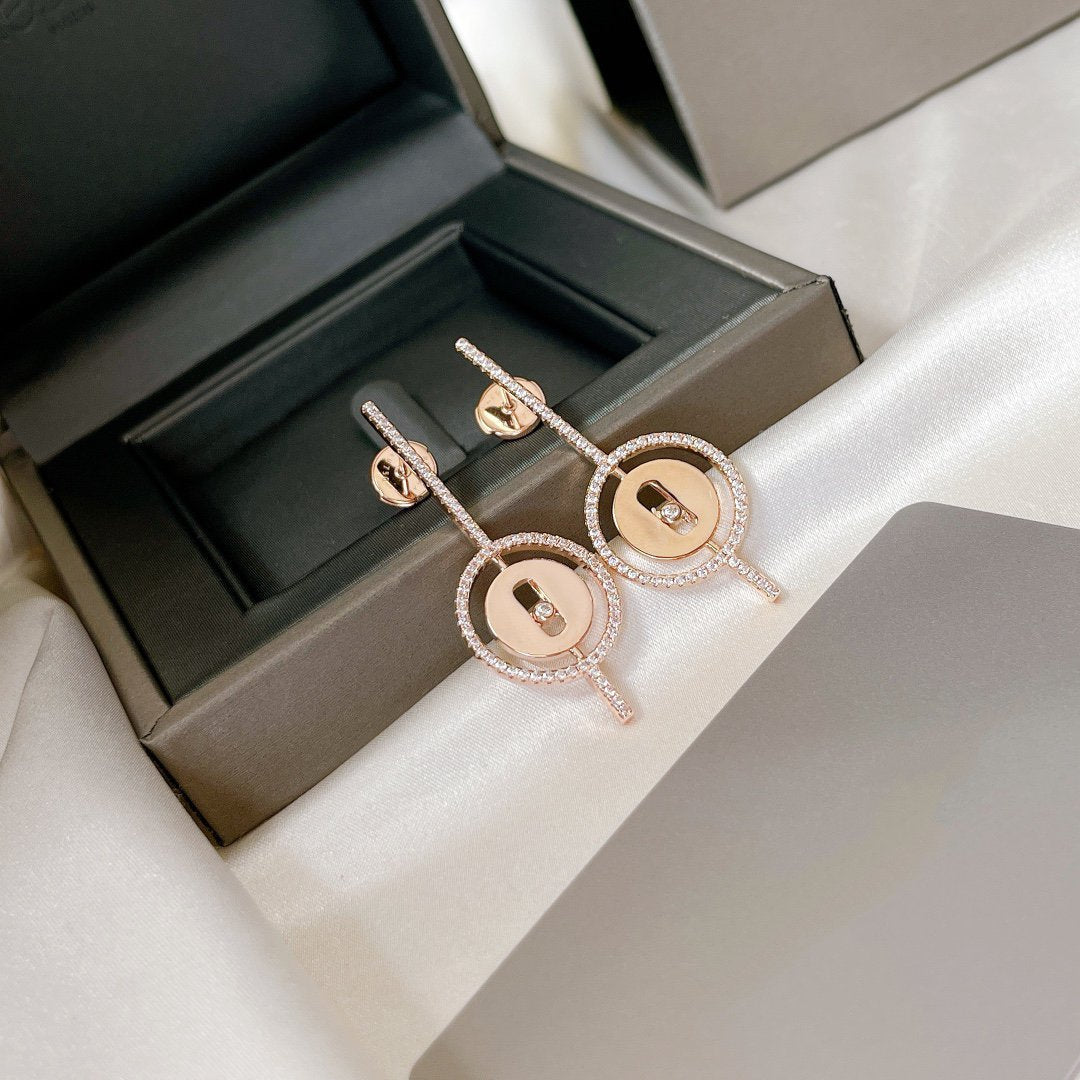 [ECHO]LUCKY MOVE ARROW PINK GOLD DIAMOND EARRINGS