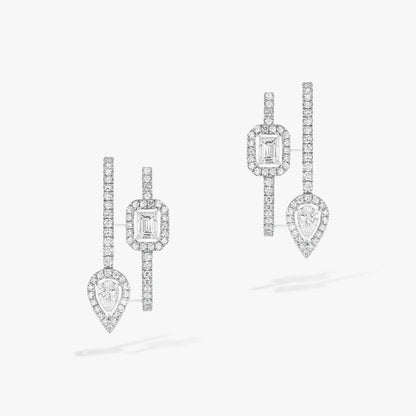 [ECHO]CREOLES MY TWIN 2 RANGS SILVER DIAMOND EARRINGS