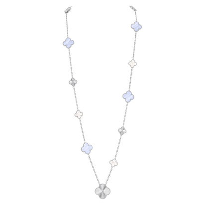 [ECHO ]DETACHABLE CLOVER 15(11+4) FLOWER SILVER NECKLACE SET