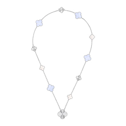 [ECHO ]DETACHABLE CLOVER 15(11+4) FLOWER SILVER NECKLACE SET