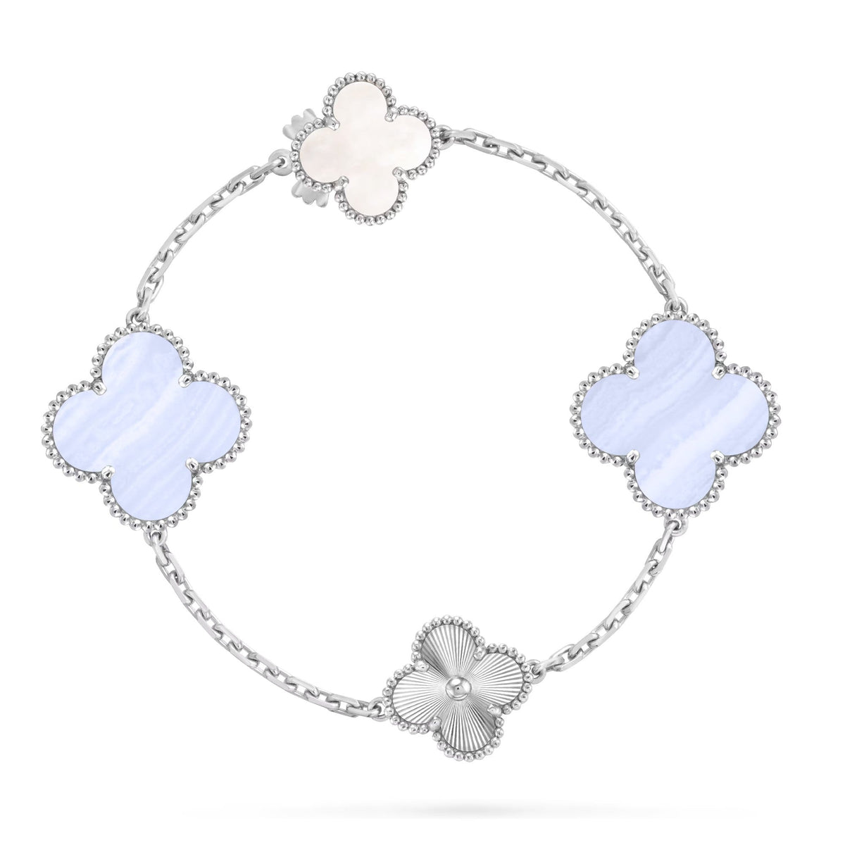[ECHO ]DETACHABLE CLOVER 15(11+4) FLOWER SILVER NECKLACE SET