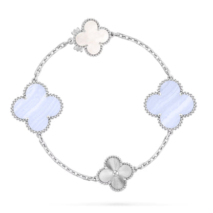 [ECHO ]DETACHABLE CLOVER 15(11+4) FLOWER SILVER NECKLACE SET
