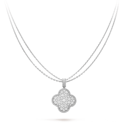 [ECHO ]CLOVER 25MM SILVER FULL DIAMOND BIG CLOVER NECKLACE