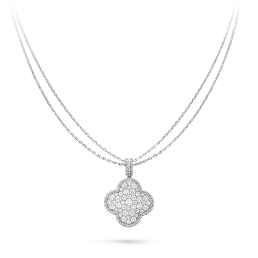 [ECHO ]CLOVER 25MM SILVER FULL DIAMOND BIG CLOVER NECKLACE